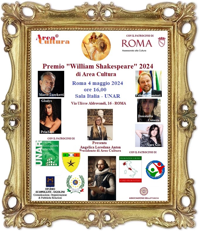 “Premio Internazionale William Shakespeare” di Area Cultura. 4 maggio al Palazzo UNAR a Roma